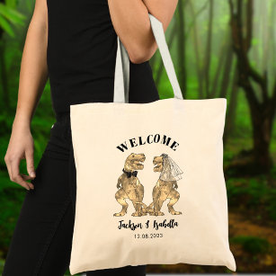 Funny T Rex Bride and Groom Wedding Welcome Tote Bag