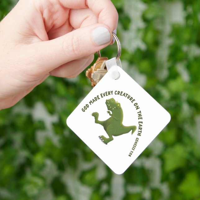Funny T rex cartoon God made every creature Key Ring (Hand)