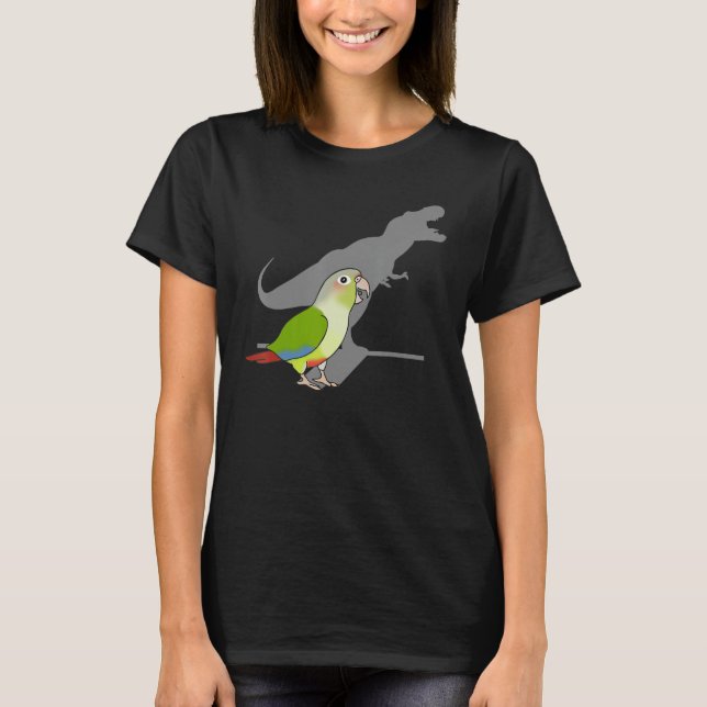 Funny T-rex Cinnamon Conure, Dinosaur Parrot, Birb T-Shirt (Front)