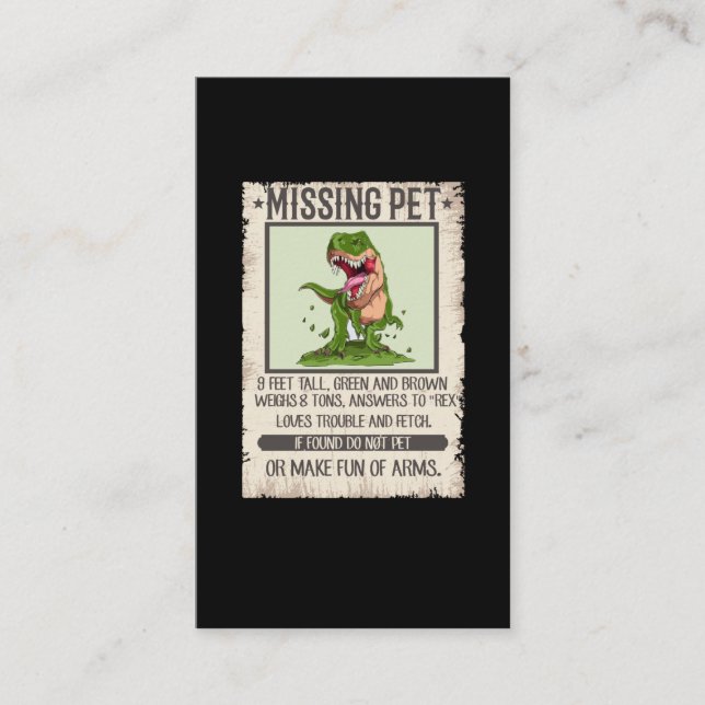 Funny T-Rex Dino Pet Dinosaur Joke Business Card (Front)