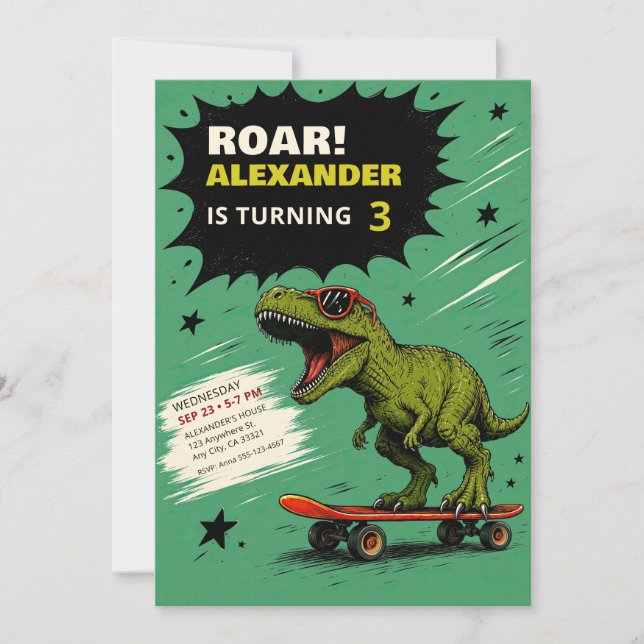 Funny T-Rex Dinosaur Birthday Party Invitation (Front)