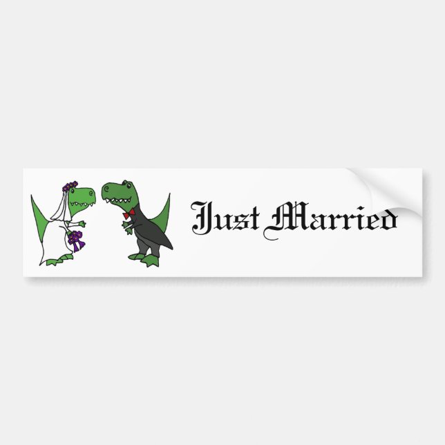 Funny T-rex Dinosaur Bride and Groom Wedding Art Bumper Sticker (Front)