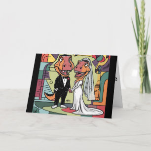 Funny T-rex Dinosaur Bride and Groom Wedding Art Card