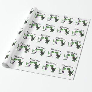 Funny T-rex Dinosaur Bride and Groom Wedding Art Wrapping Paper