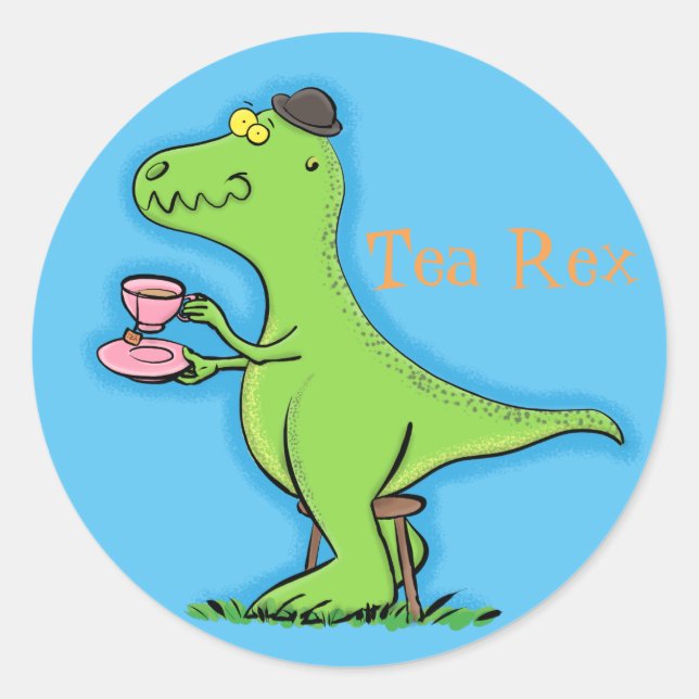 Funny T rex dinosaur cartoon Classic Round Sticker (Front)