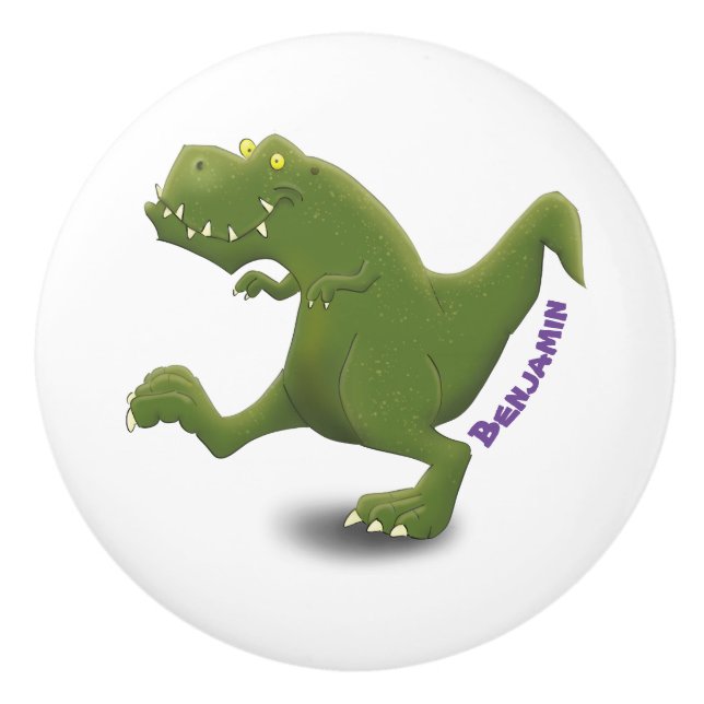 Funny T rex dinosaur cartoon humour Ceramic Knob (Front)