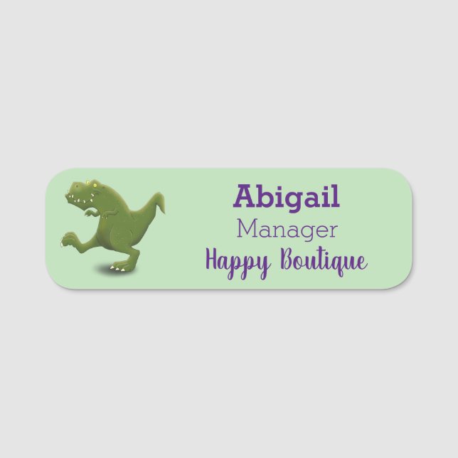 Funny T rex dinosaur cartoon humour Name Tag (Front)