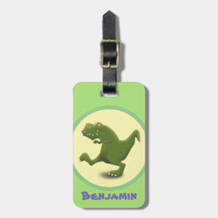 Funny t rex dinosaur cartoon illustration luggage tag