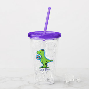 Funny T rex dinosaur drinking tea cartoon Acrylic Tumbler