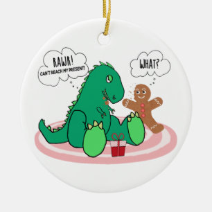 Funny T Rex Dinosaur Gingerbread Cookie Christmas Ceramic Tree Decoration