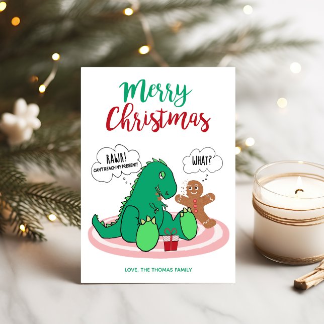 Funny T Rex Dinosaur Gingerbread Cookie Christmas Holiday Card (Creator Uploaded)