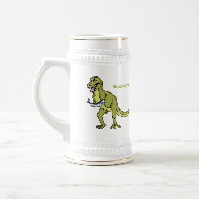 Funny T rex dinosaur illustration Beer Stein (Left)