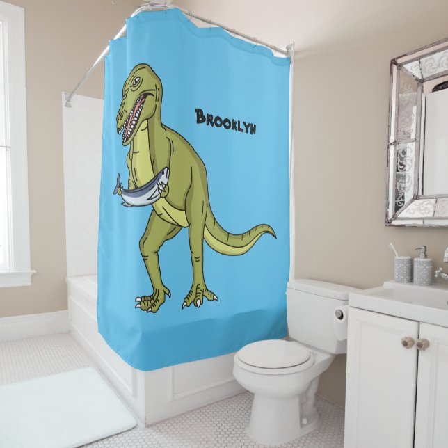Funny T rex dinosaur illustration Shower Curtain (In Situ)