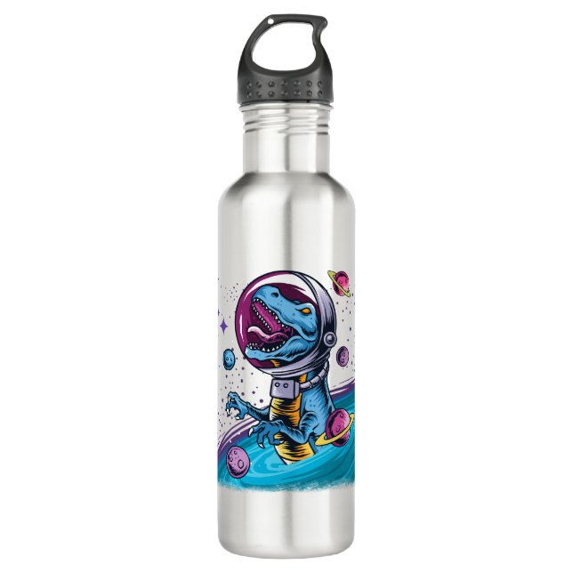 Funny T-Rex Dinosaur in Space 710 Ml Water Bottle (Front)
