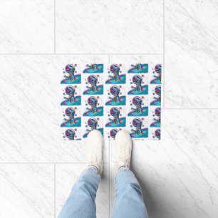 Funny T-Rex Dinosaur in Space Doormat