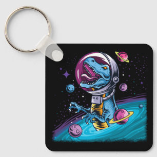 Funny T-Rex Dinosaur in Space Key Ring