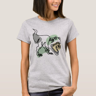 Funny T-rex Dinosaur Line Art with Colour T-Shirt