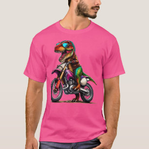 Funny T Rex Dinosaur On Dirt Bike Motorcycle Rider T-Shirt