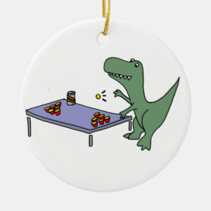 Funny T-Rex Dinosaur Playing Beer Pong Ceramic Tree Decoration