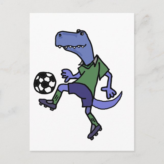 Funny T-rex Dinosaur Playing Soccer Cartoon Postcard (Front)