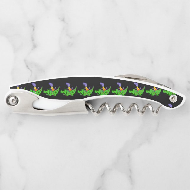 Funny T-rex Dinosaur Riding Alligator Corkscrew (Front)