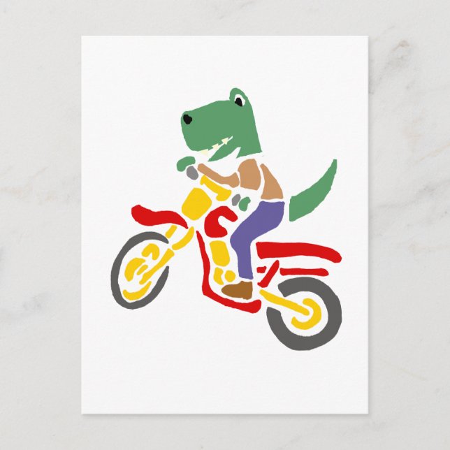 Funny T-rex Dinosaur Riding Dirt Bike Motorcycle Postcard (Front)
