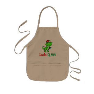 Funny T-Rex Dinosaur Santa CLAWS Christmas Holiday Kids Apron