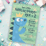 Funny T-Rex Dinosaur Theme Toddler Boy's Birthday Invitation<br><div class="desc">A cute and funny toddler boy's birthday party invitation with a blue T-Rex dinosaur wearing a birthday crown. The text combines the toddler's age with the dinosaur type "Toddler-Saurus-Rex. It's a great choice to celebrate a child's transition into the "terrible two's" or to embrace the rambunctious behaviour of active little...</div>