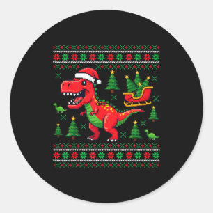 Funny T-rex Dinosaur Ugly Christmas Pajama Xmas  Classic Round Sticker