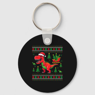 Funny T-rex Dinosaur Ugly Christmas Pajama Xmas  Key Ring