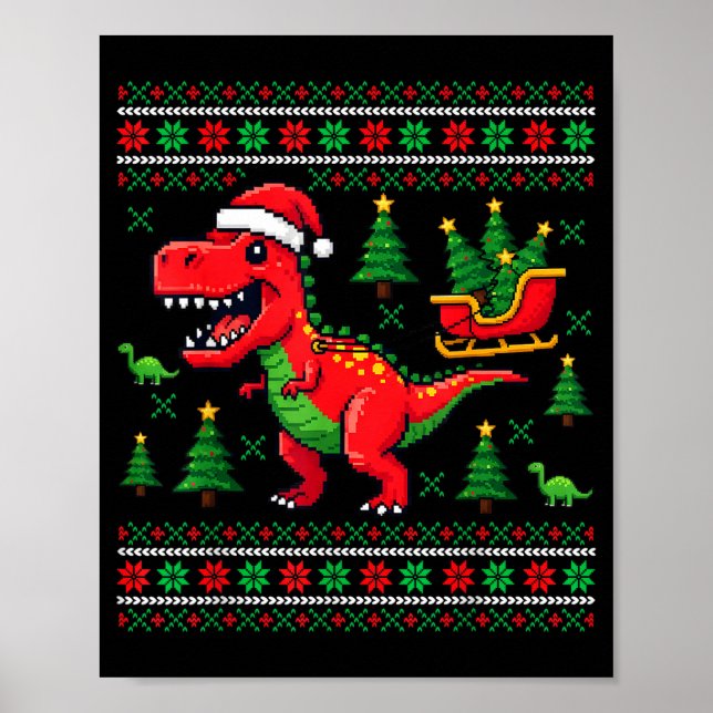 Funny T-rex Dinosaur Ugly Christmas Pajama Xmas  Poster (Front)