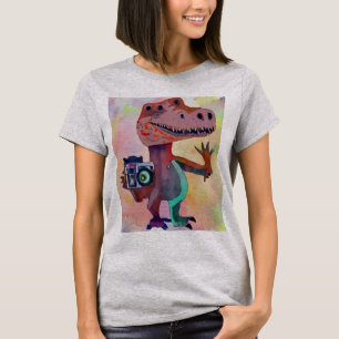 Funny T-rex Dinosaur with Camera Photography Art T-Shirt