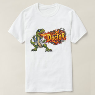 Funny T-Rex Doctor Breathing Fire Dinosaur Docto T-Shirt