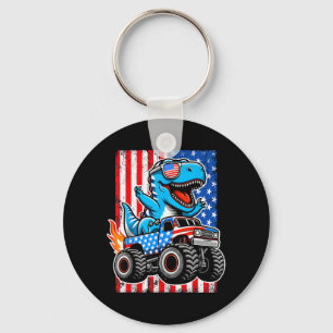 Funny T-Rex Riding Monster Truck 4th of July Key Ring
