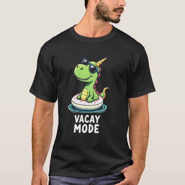 Funny T-Rex Vacation Mode Dinosaur Floatie Sunglas T-Shirt (Front)