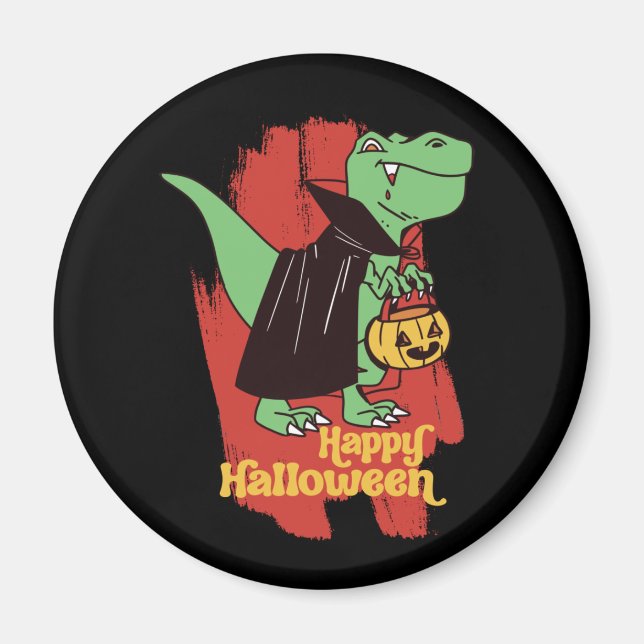 Funny T Rex Vampire Trick Or Treat Happy Halloween Magnet (Front)