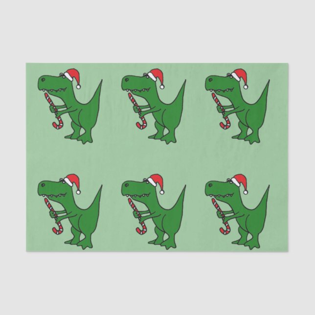 Funny T-Rext Dinosaur in Santa Hat Tissue Paper (Front)