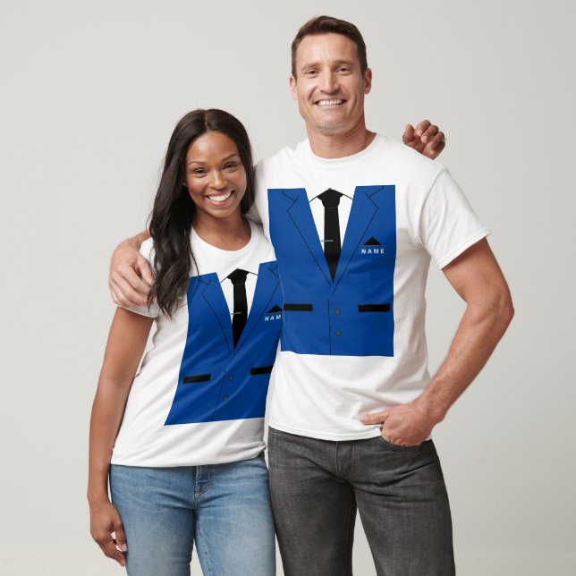 Funny T-Shirt Faux Blue Suit with Custom Text Name (Unisex)