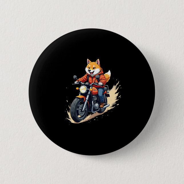 Funny T-Shirt, Shiba Inu, Motorcycle, Dog, Puppet, 6 Cm Round Badge (Front)