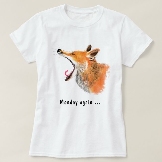 Funny T-Shirt Text Monday Again with Yawning Fox (Design Front)