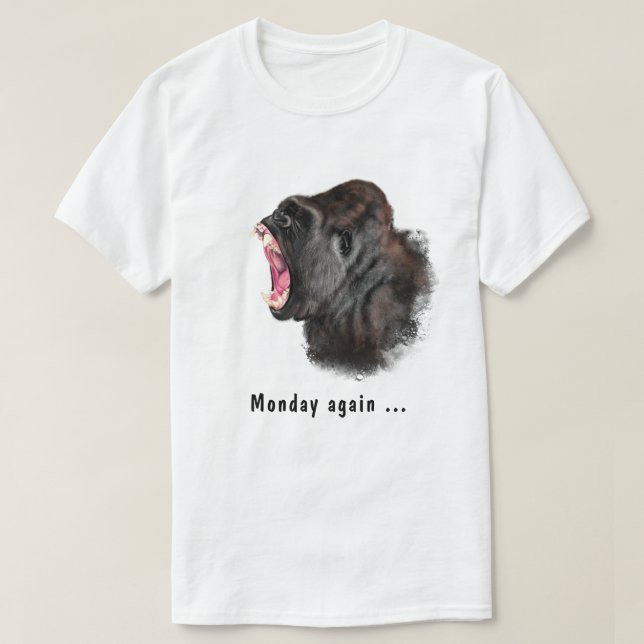 Funny T-Shirt Text Monday Again - Yawning Gorilla (Design Front)