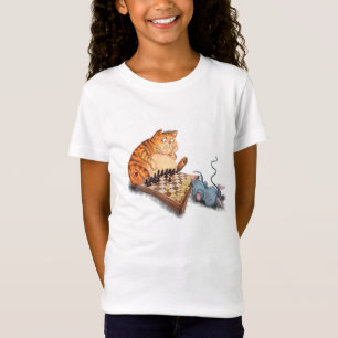 Funny T-Shirt with Cat and Mouse Playing Chess