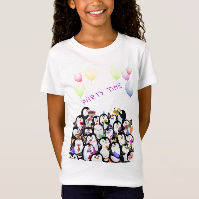 Funny T-Shirt with Happy Penguins Party (Front)