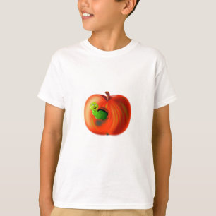 Funny T-Shirt with Happy Worm In Red Apple