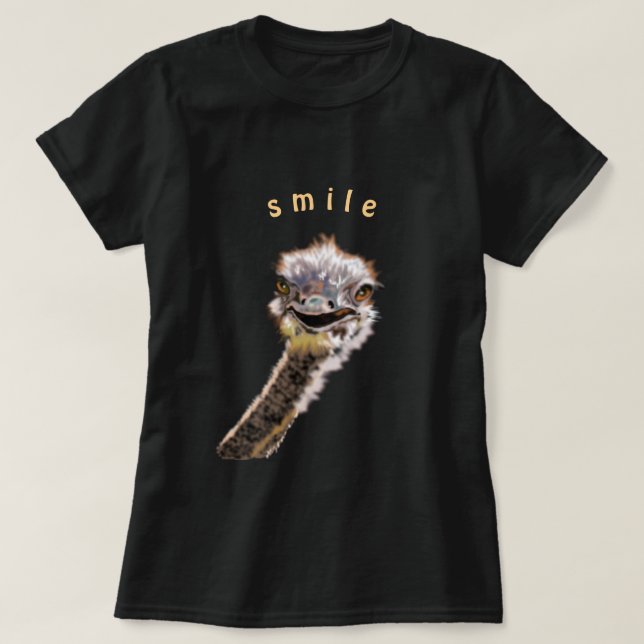 Funny T-Shirt with Playful Happy Ostrich - Smile (Design Front)