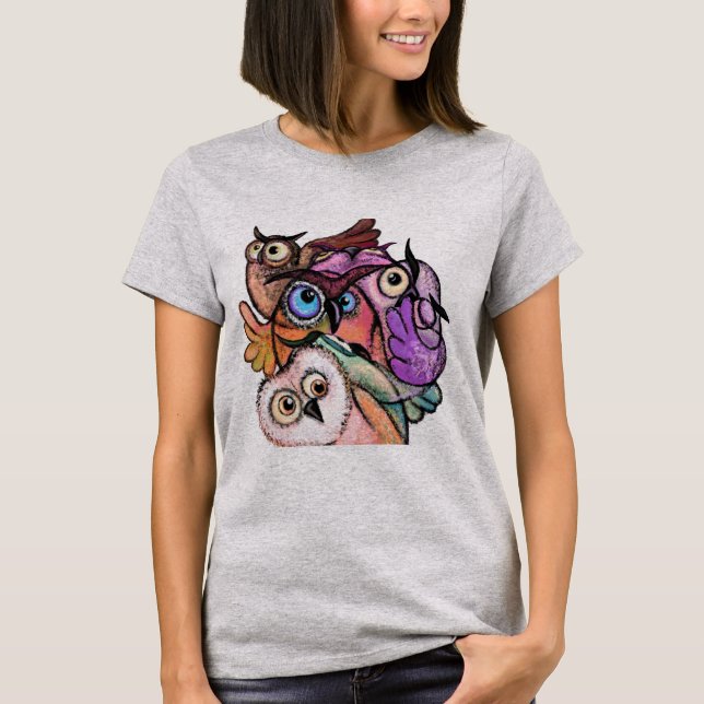 Funny T-Shirt with Surprised Owls (Front)