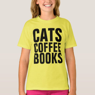 Funny T-shirts for Kids, CATS COFFEE BOOKS