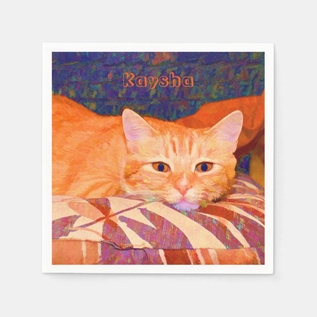 Funny Tabby Cat Bright Orange Cute Napkin (Front)