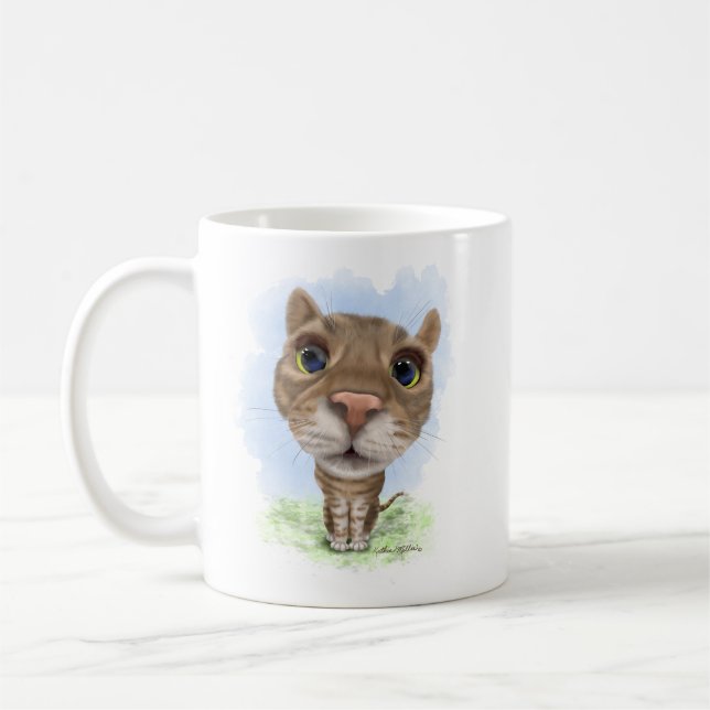 Funny Tabby Cat Cartoon Coffee Mug (Left)