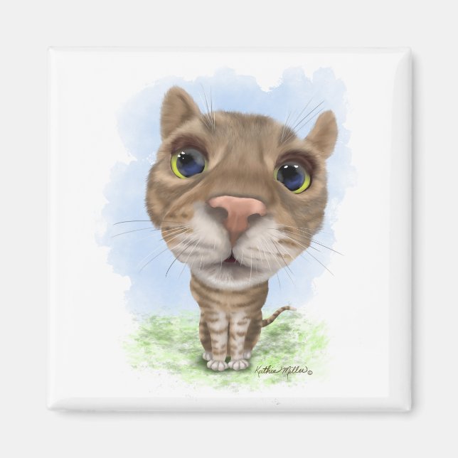 Funny Tabby Cat Cartoon Magnet (Front)